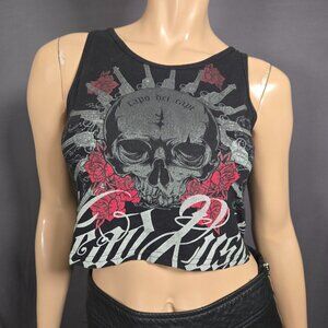 Y2K Headrush Cropped Graphic Skull Tank Top Size S Grunge Gothic Emo Rocker